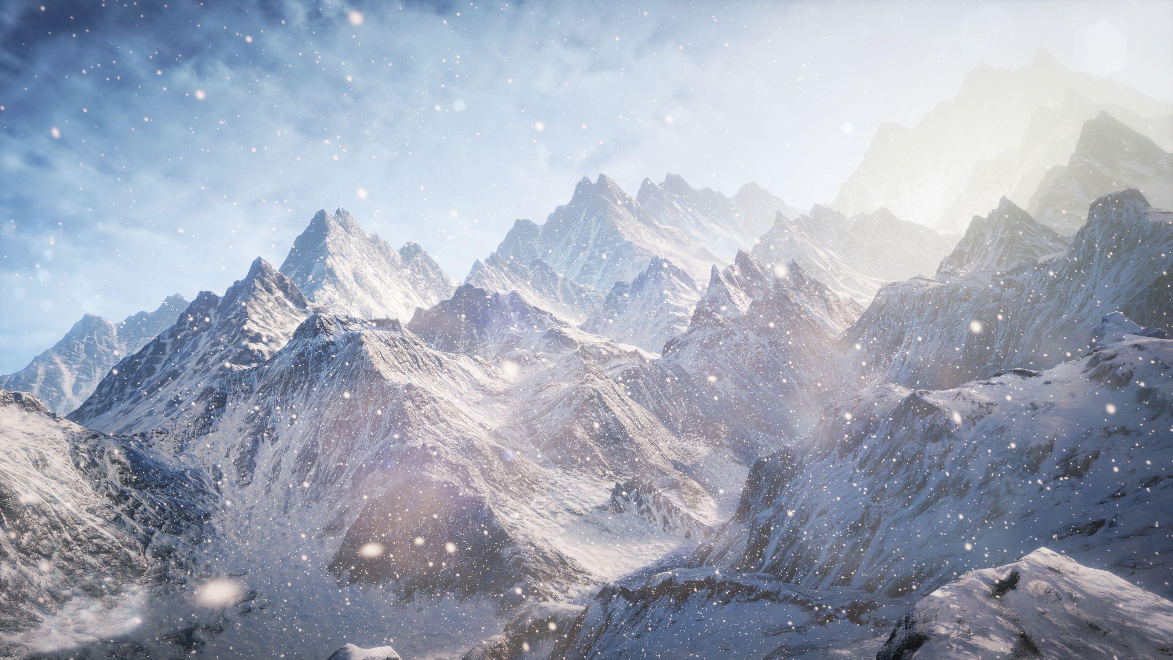 3840x2160 Download 3D, 5k, 4k wallpaper, 8k, Mountains, snow, clouds