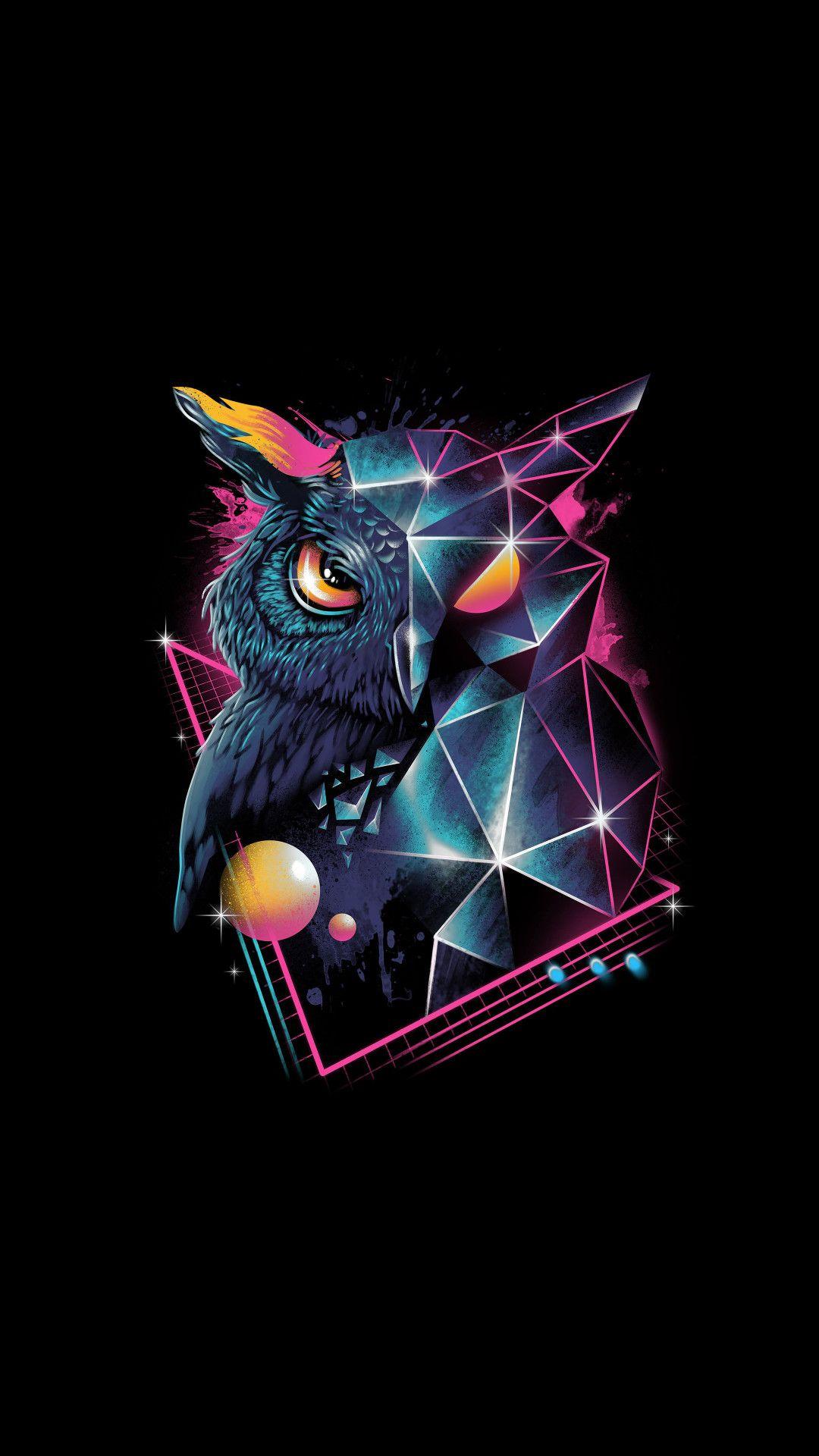 1080x1920 Owl 80s Design 4k wallpaper