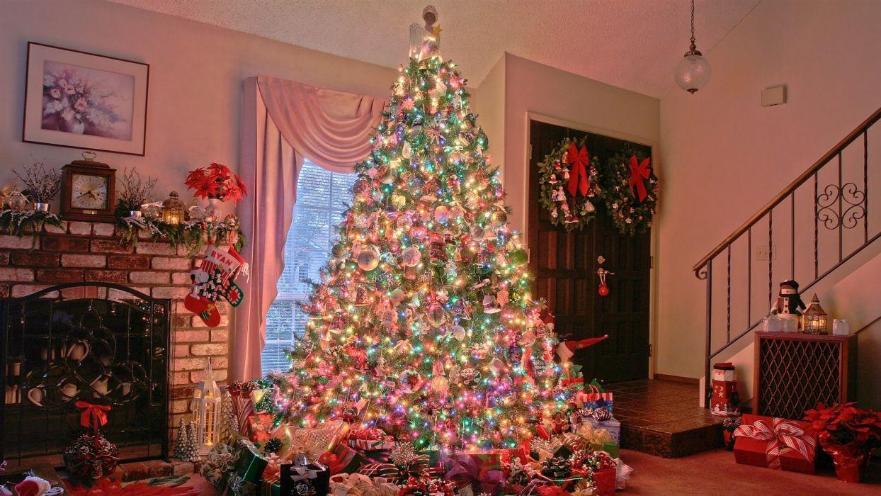 1244x700 Home new year Christmas tree garlands lights gifts wallpaperx1080