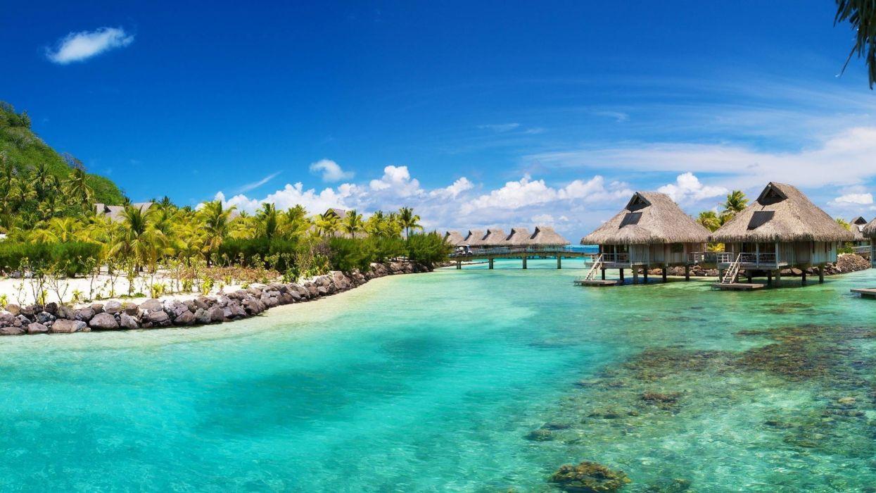 1245x700 Caribbean sea sky bungalows wallpaperx1440