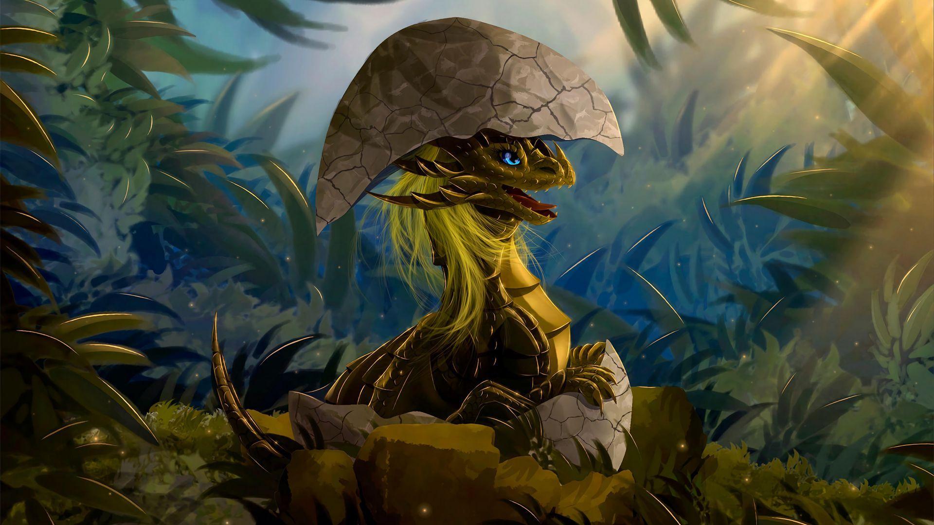 1920x1080 Download wallpaper 1920x1080 dragon, egg, art, shell, creature