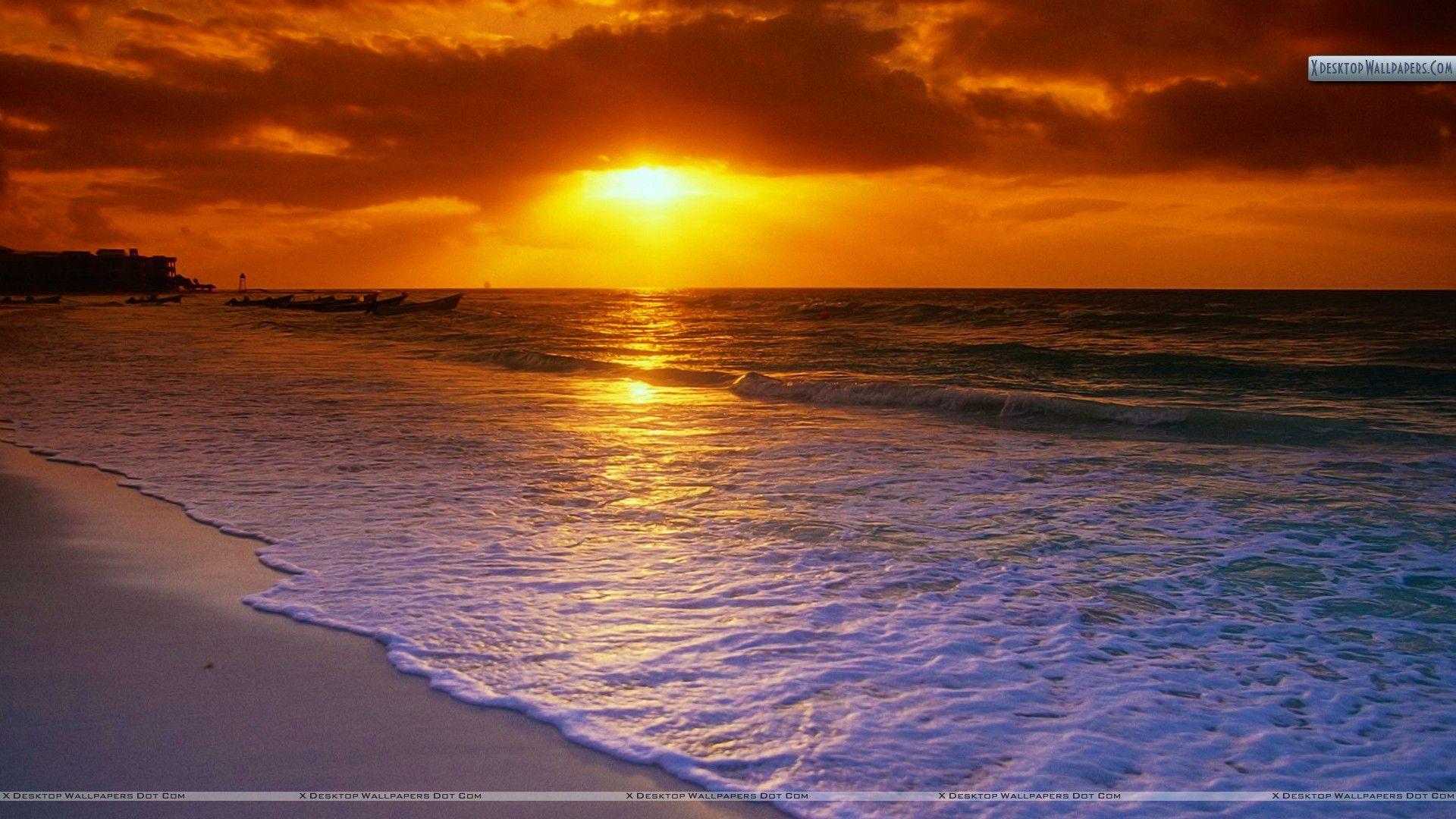 1920x1080 Sunrise Over the Caribbean Sea, Playa del Carmen Wallpaper