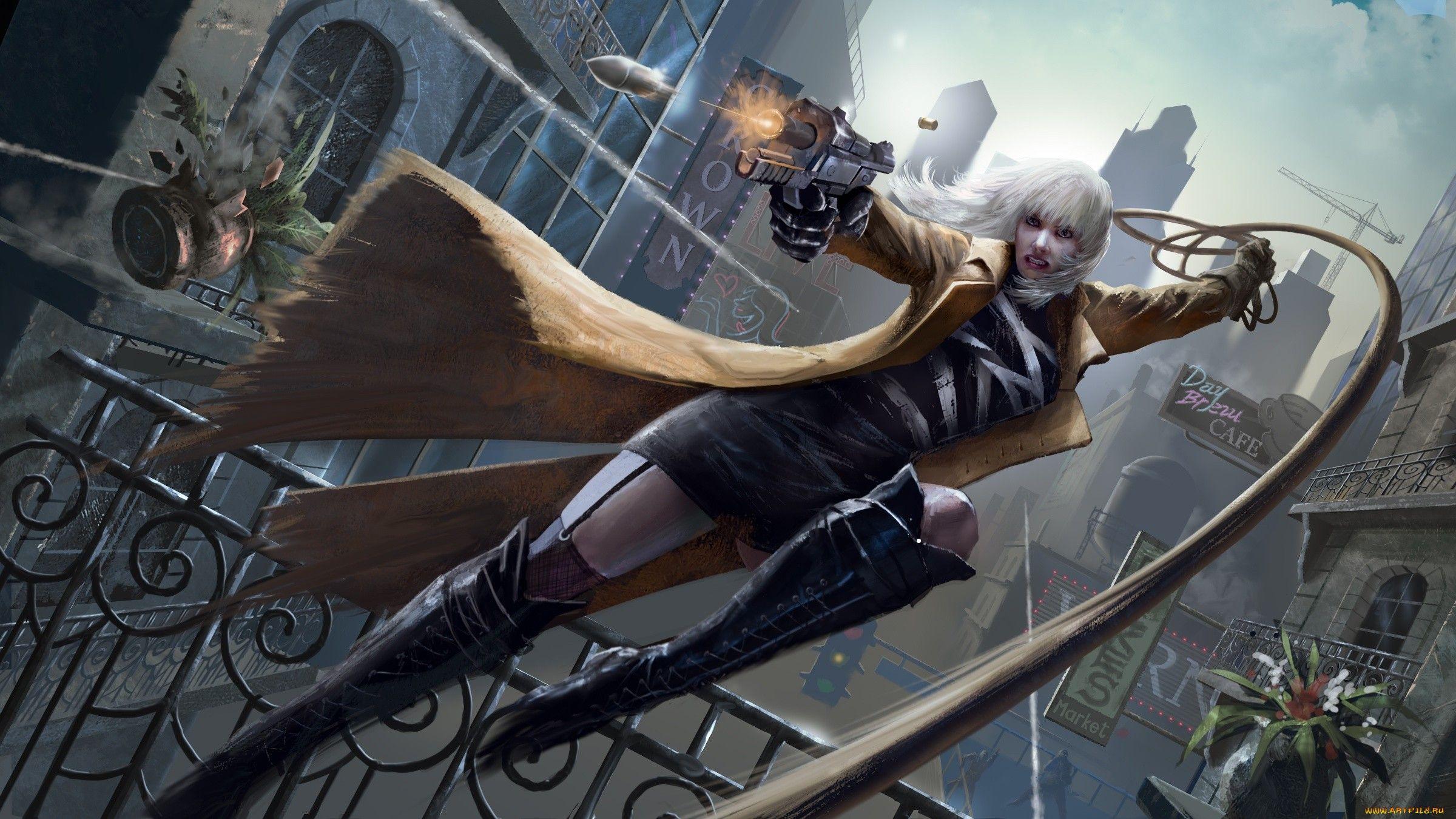 2400x1350 women, Charlize Theron, Artwork, Weapon, Atomic Blonde Movie