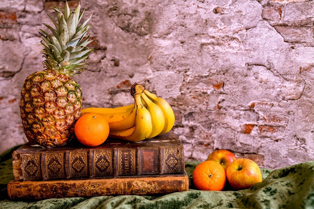 1280x853 Desktop Wallpaper Orange fruit Apples Bananas Pineapples Food Book