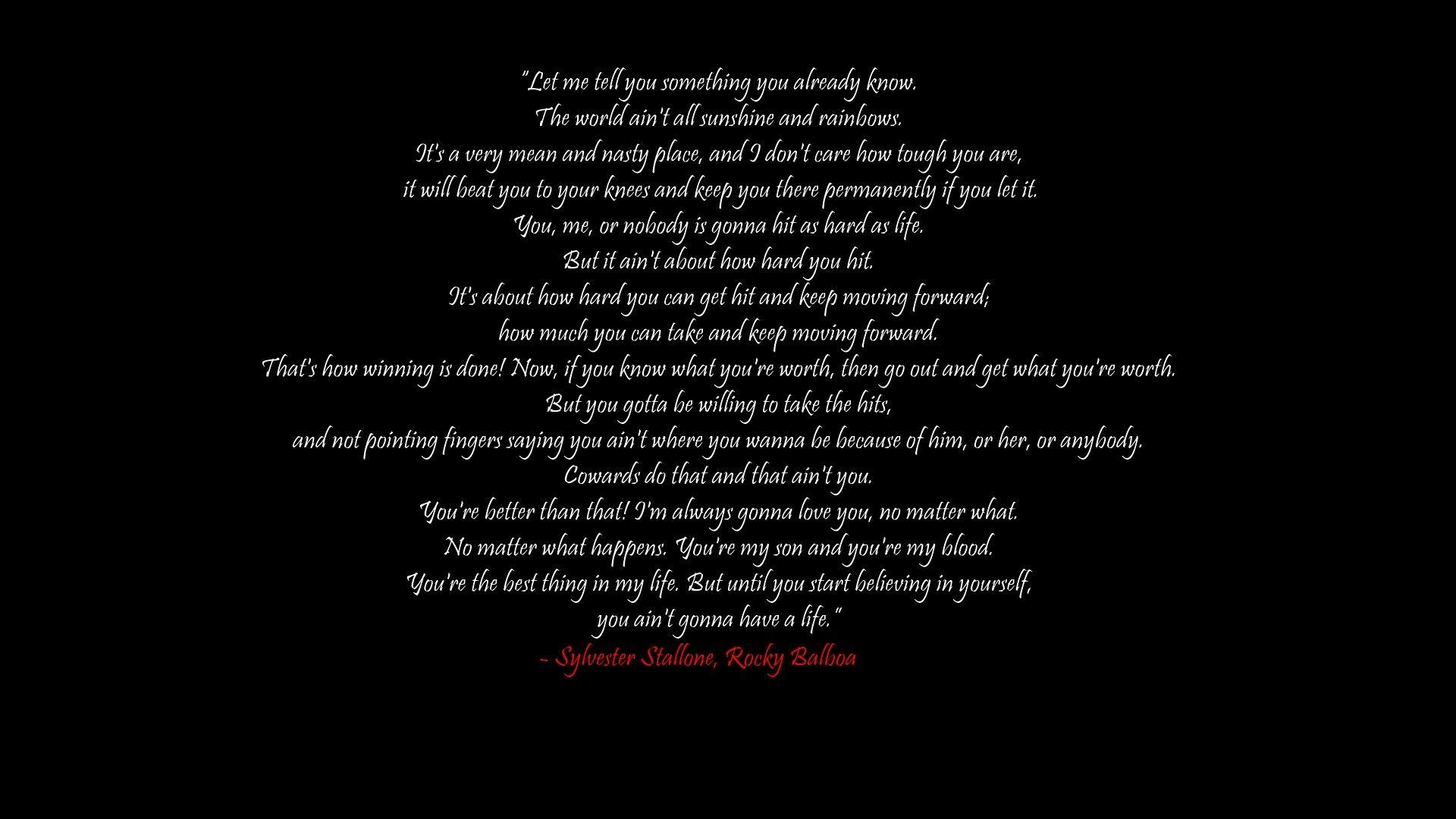 1920x1080 Sylvester Stallone, Rocky Balboa, Inspirational, Quote Wallpaper HD / Desktop and Mobile Background