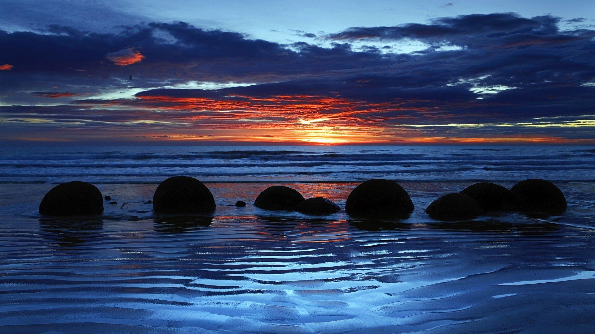 1920x1080 Wallpaper Moeraki Boulders, Koekohe Beach, Otago, New Zealand