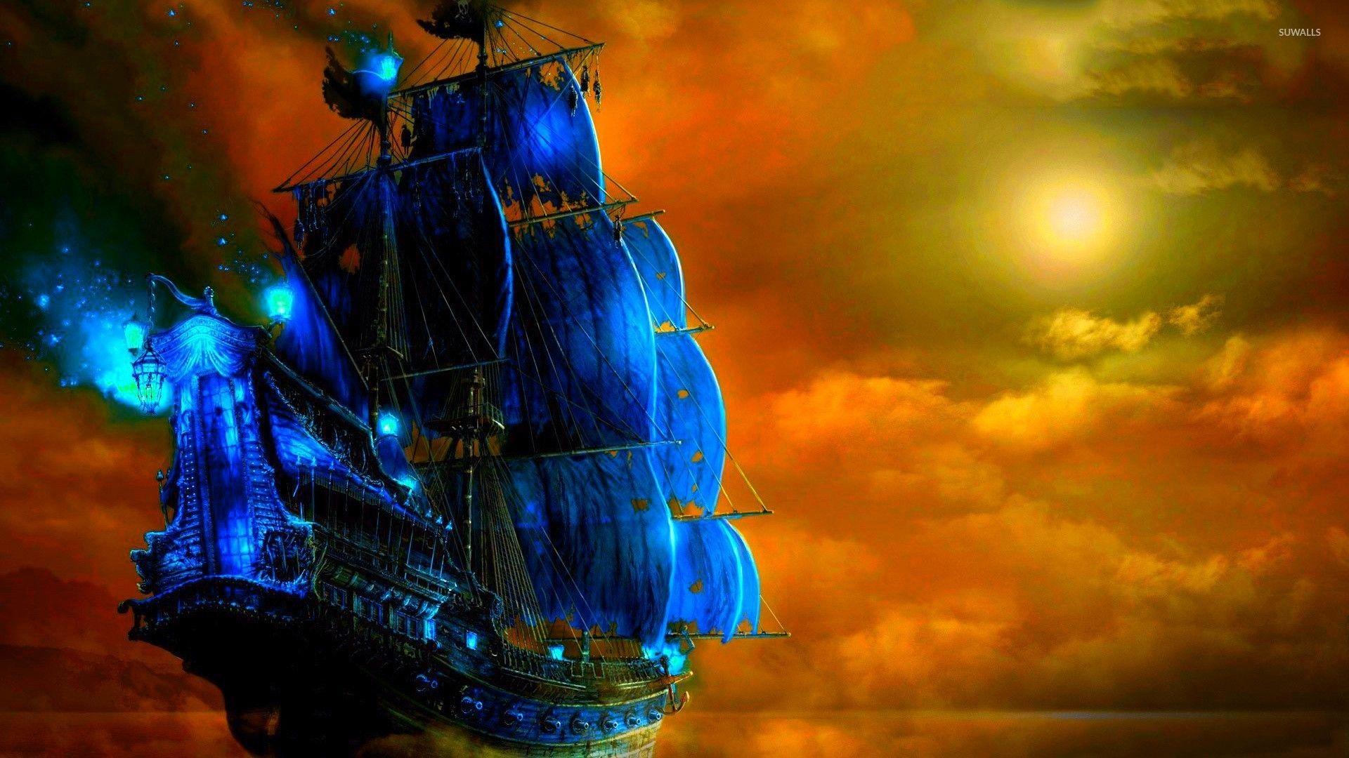 1920x1080 Ghost ship in the sunset wallpaper wallpaper