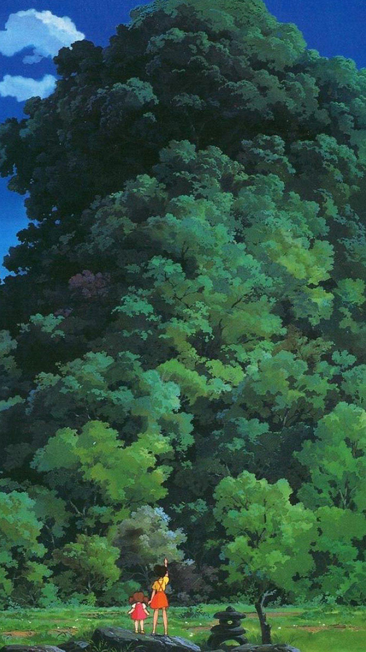 1242x2208 studio ghibli tree green art illustration love anime iphone6 plus