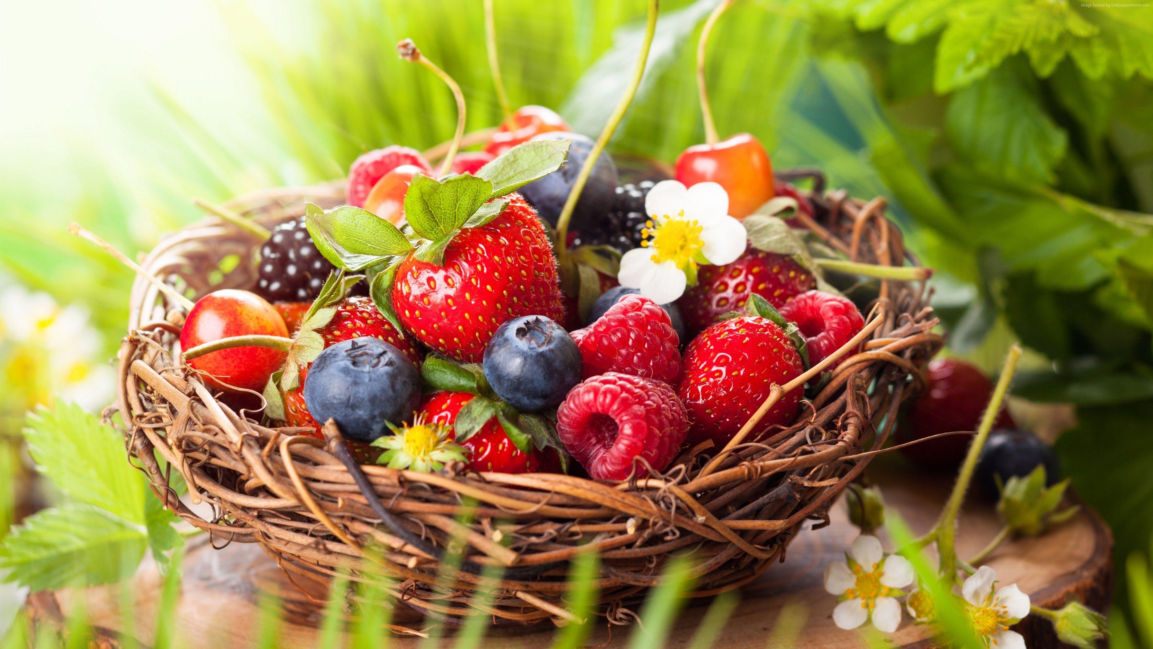 3840x2160 Wallpaper strawberry, raspberries, blueberries, cherries, berries