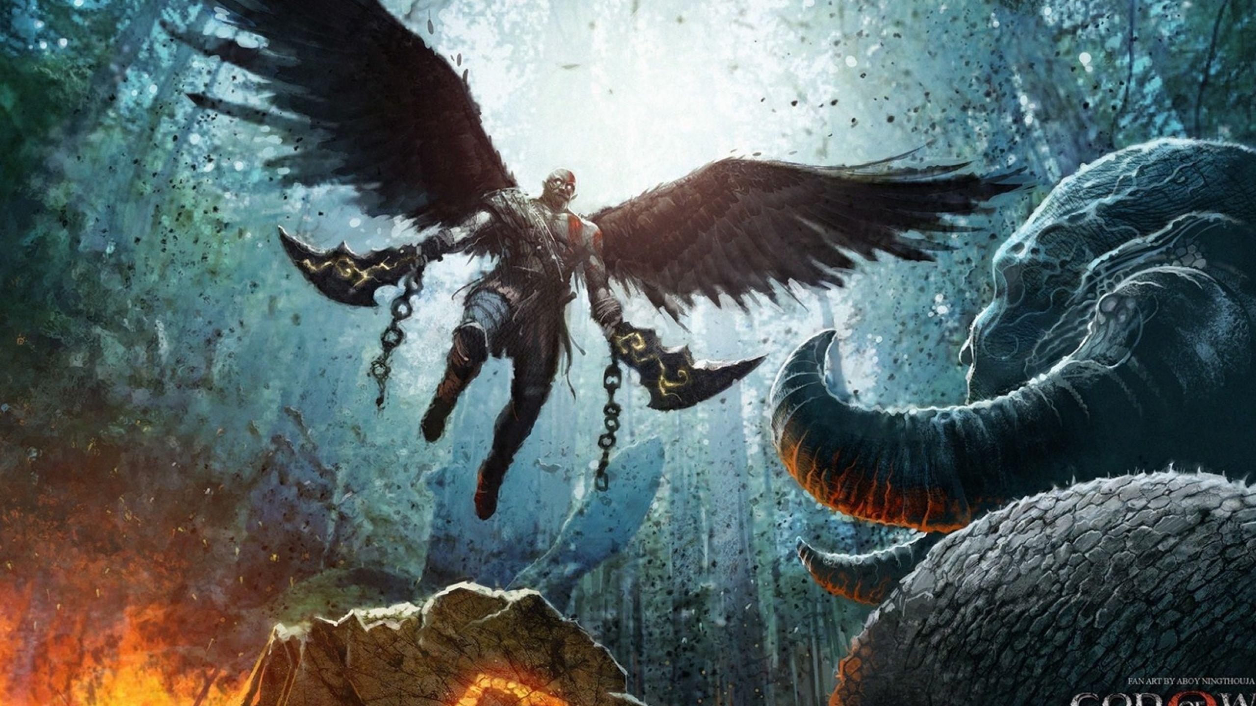 2560x1440 god of war wings, warrior 1440P Resolution Wallpaper