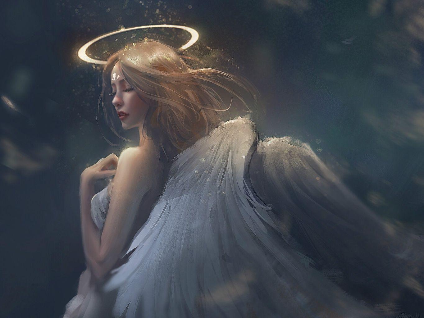 1365x1024 Desktop Wallpaper Brown haired Wings by Trung Bui Beautiful Girls