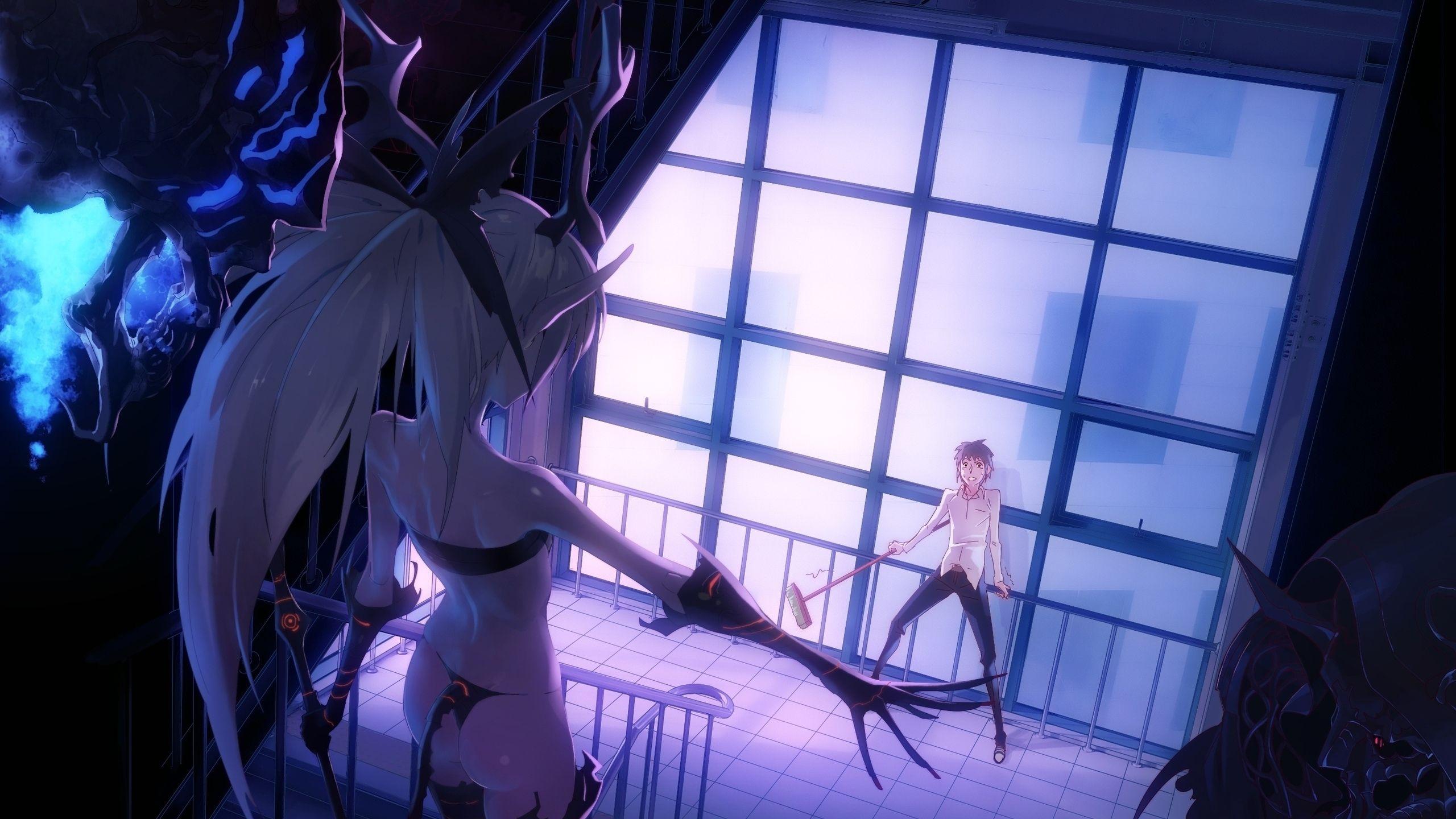 2560x1440 Download wallpaper ladic, demon, anime, monster, guy, tail, girl