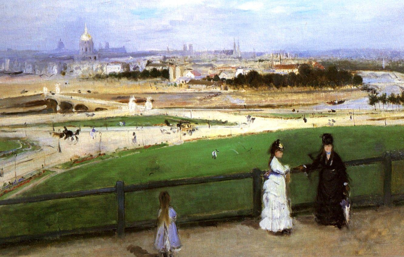 1332x850 Wallpaper landscape, picture, Edouard Manet, Berthe Morisot. View of Paris from the Trocadero Heights image for desktop, section живопись