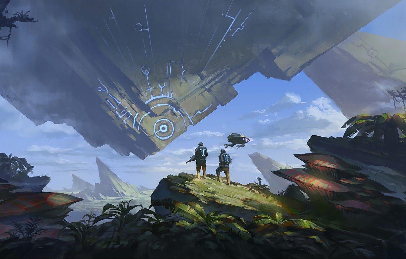 1332x850 Wallpaper fantasy, soldiers, sky, landscape, weapon, nature