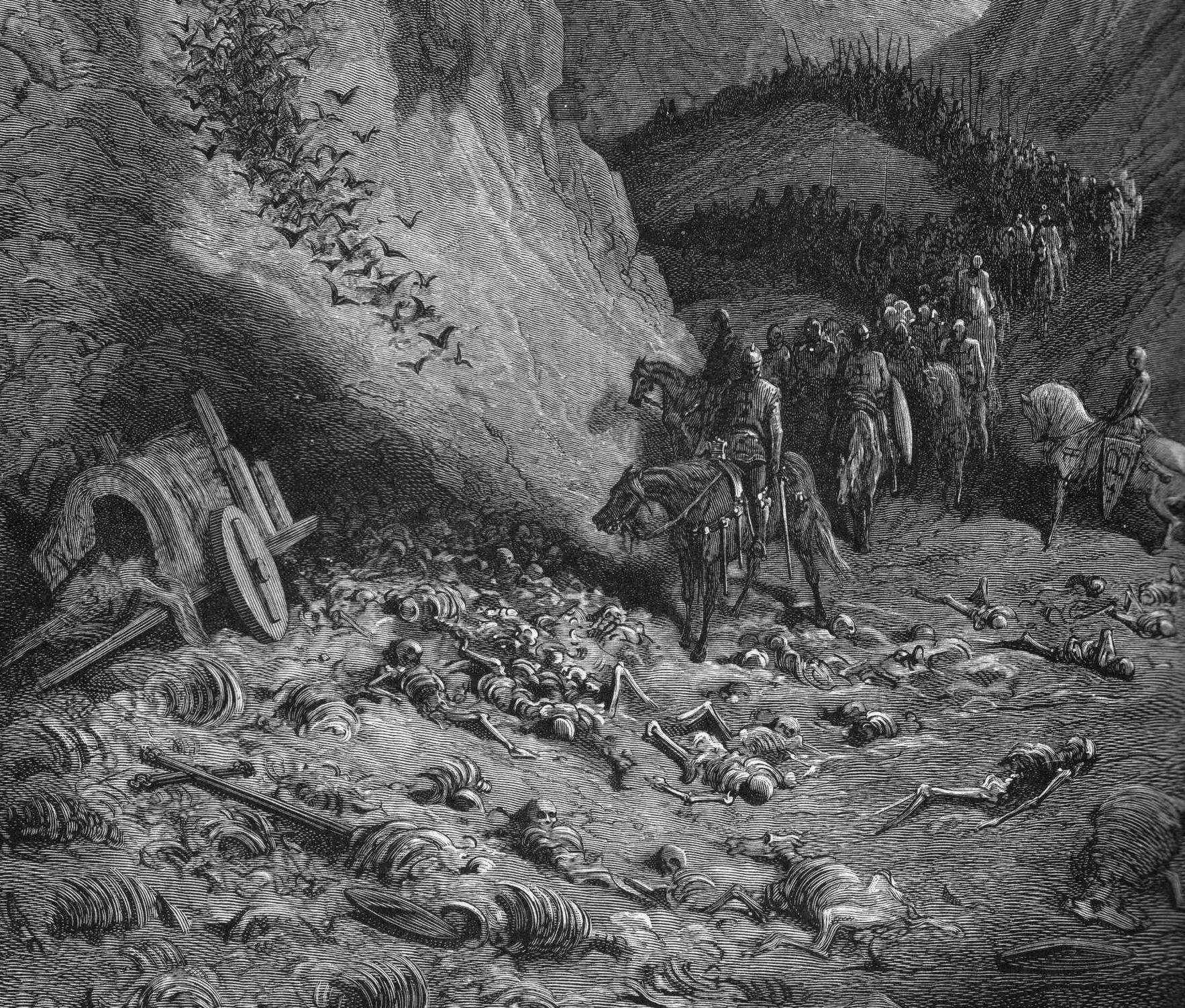 2208x1877 war, dead, grayscale, skeletons, Gustave Dore, artwork, drawings