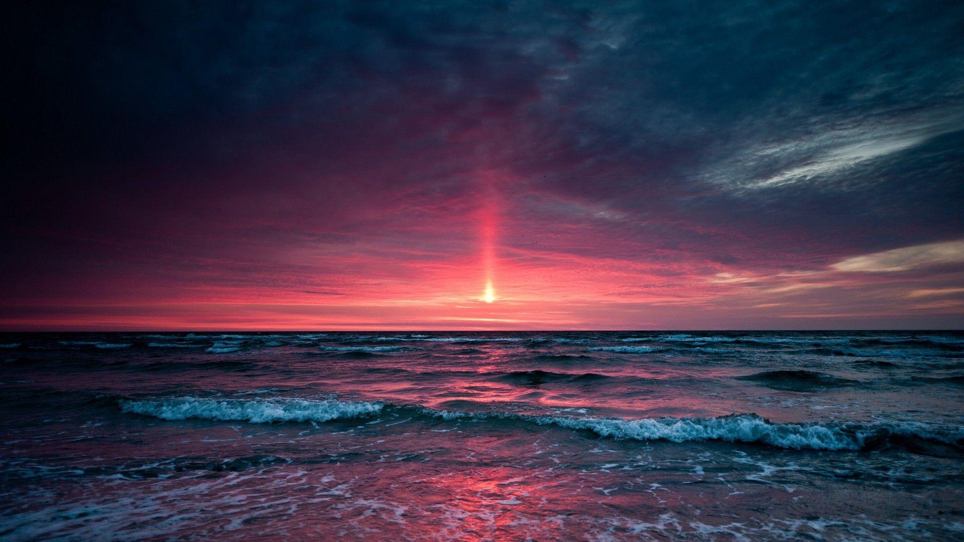 1920x1080 #landscape, #sunset, #sky, #sea, #digital art, #horizon