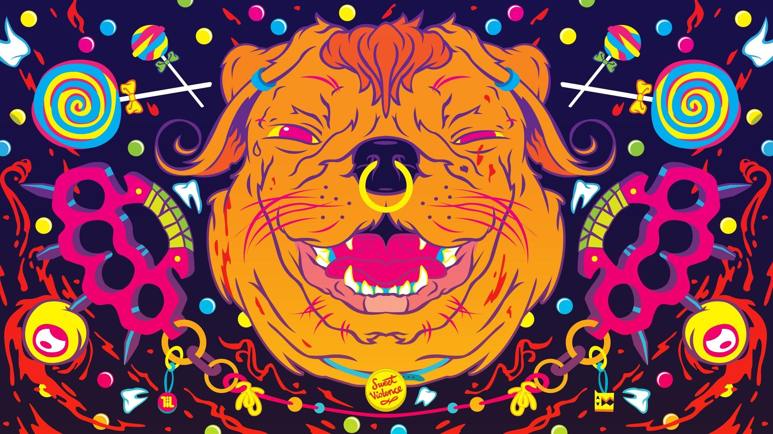 2560x1440 Trippy Cat Wallpaper