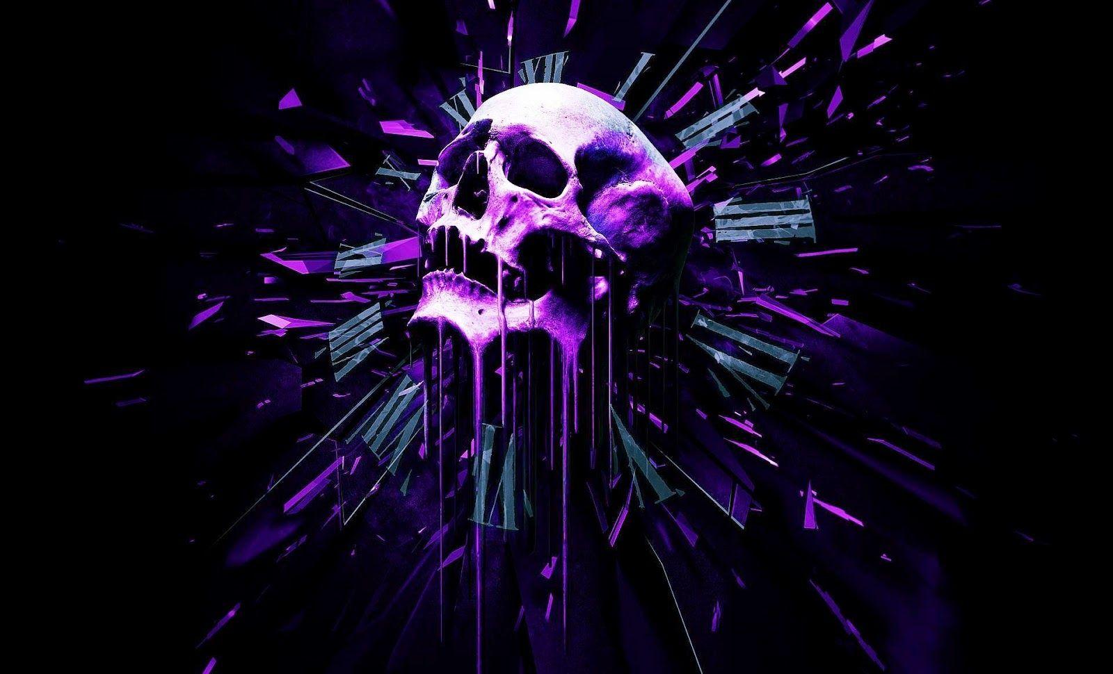 1600x970 Wallpaper Guitar Purple Skull