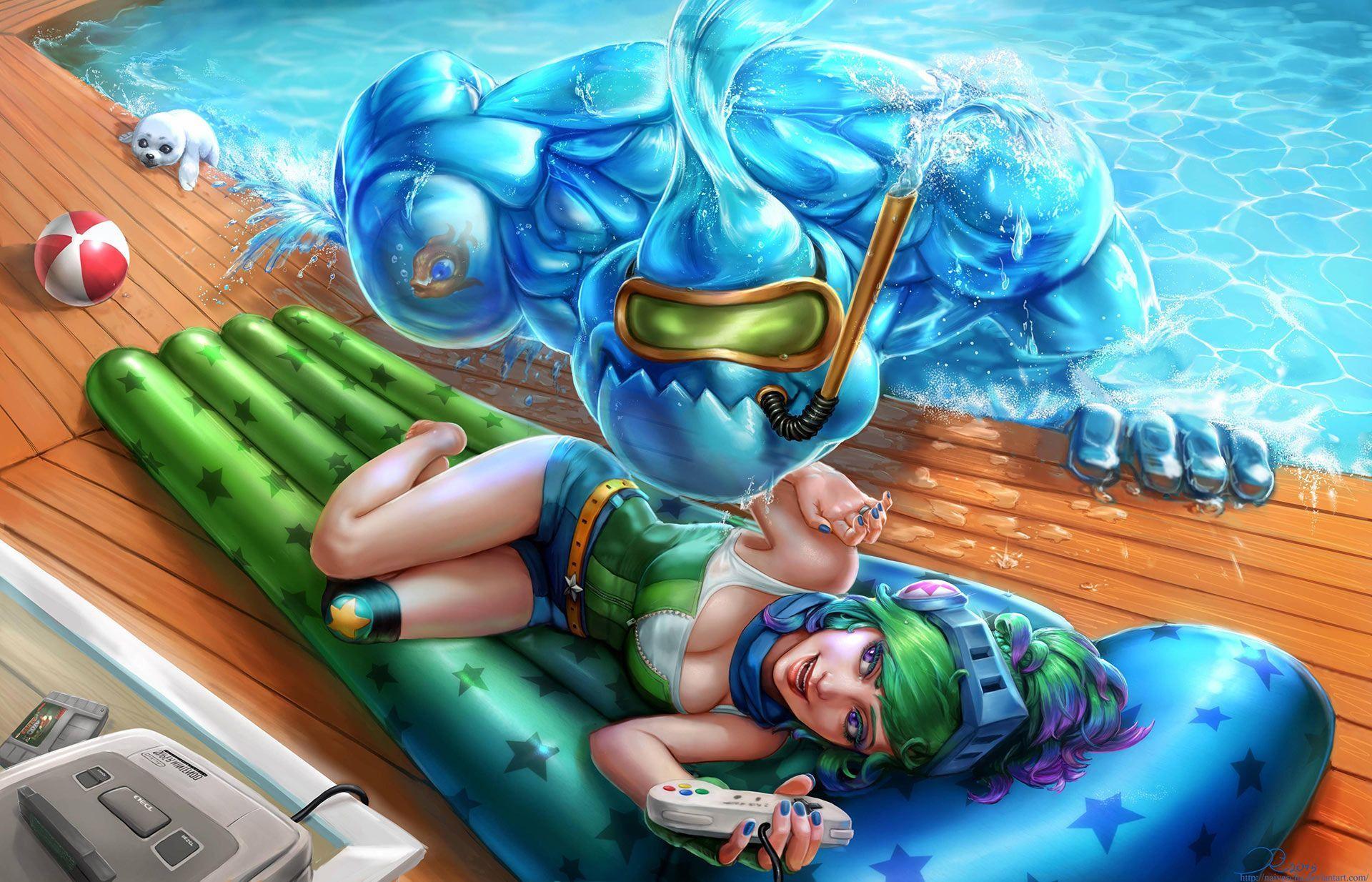1920x1234 Download wallpaper Fanart Arcade Riven and Zac Pool Party