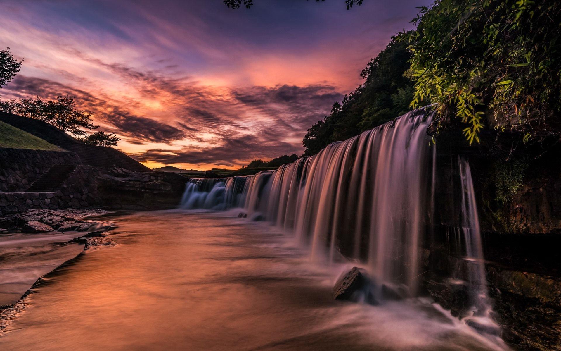 1920x1200 Wallpaper Japan, waterfall, morning, clouds 1920x1200 HD Picture