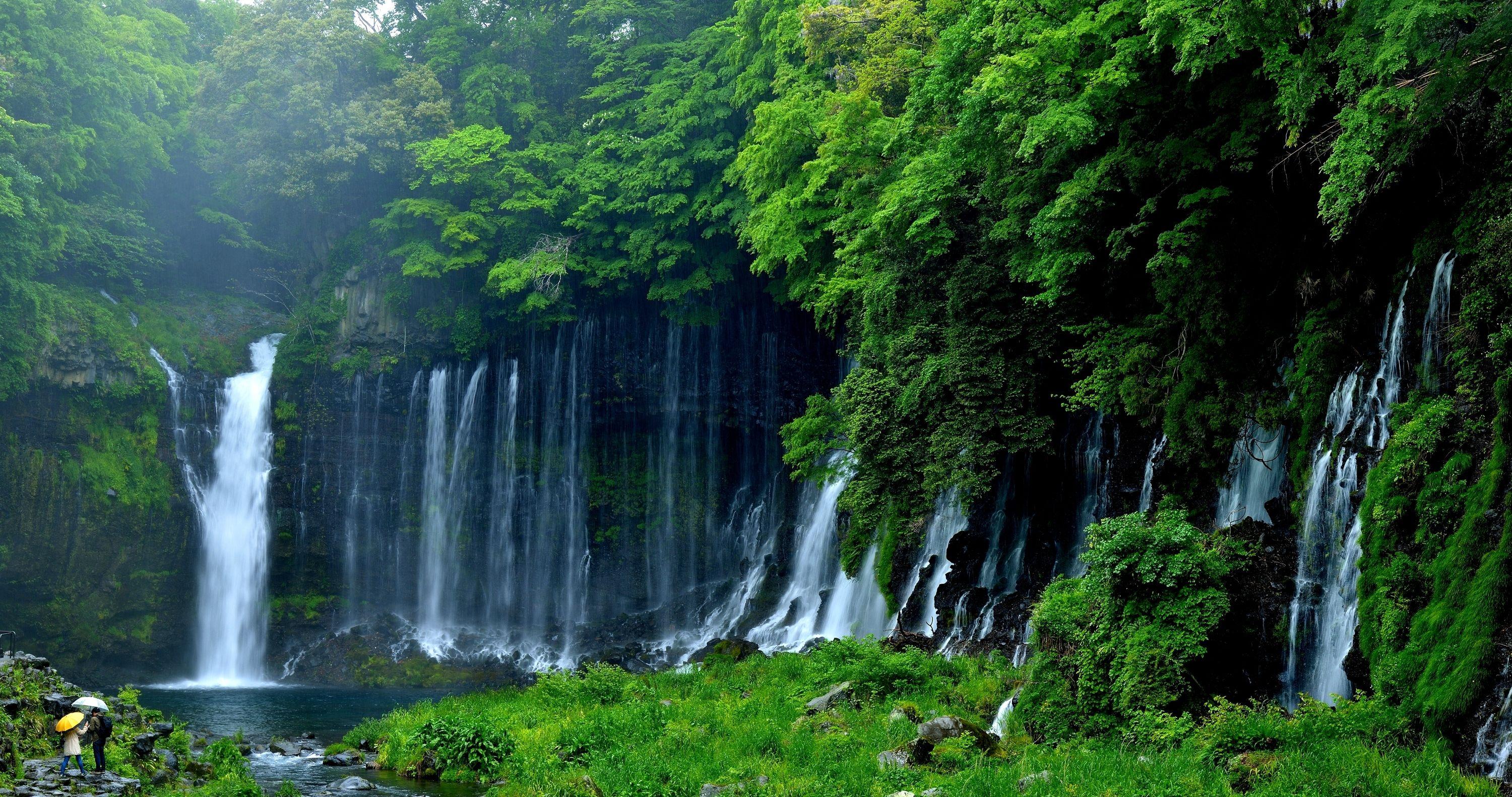 3000x1581 Green Forest Waterfall HD Wallpaper. Background Imagex1581