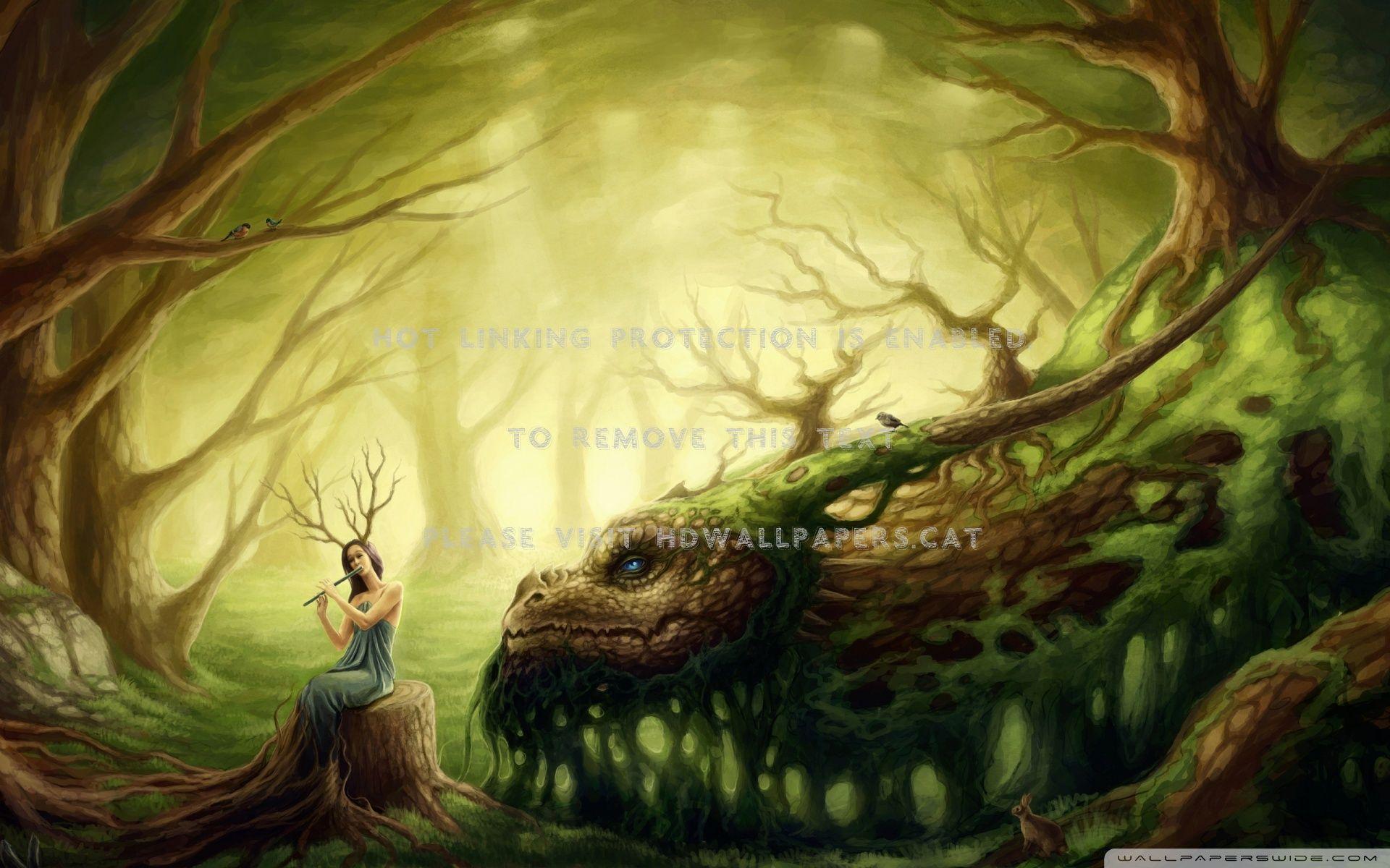 1920x1200 dragon & music dryad fantasy creatures