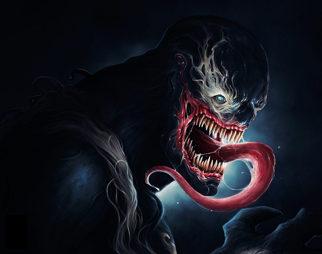 1297x1024 Picture superheroes monster Venom Tongue Fantasy Teeth