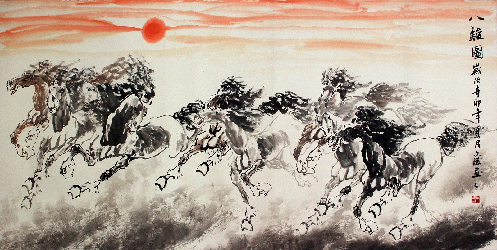 1600x805 Large Eight Chinese Horse Painting