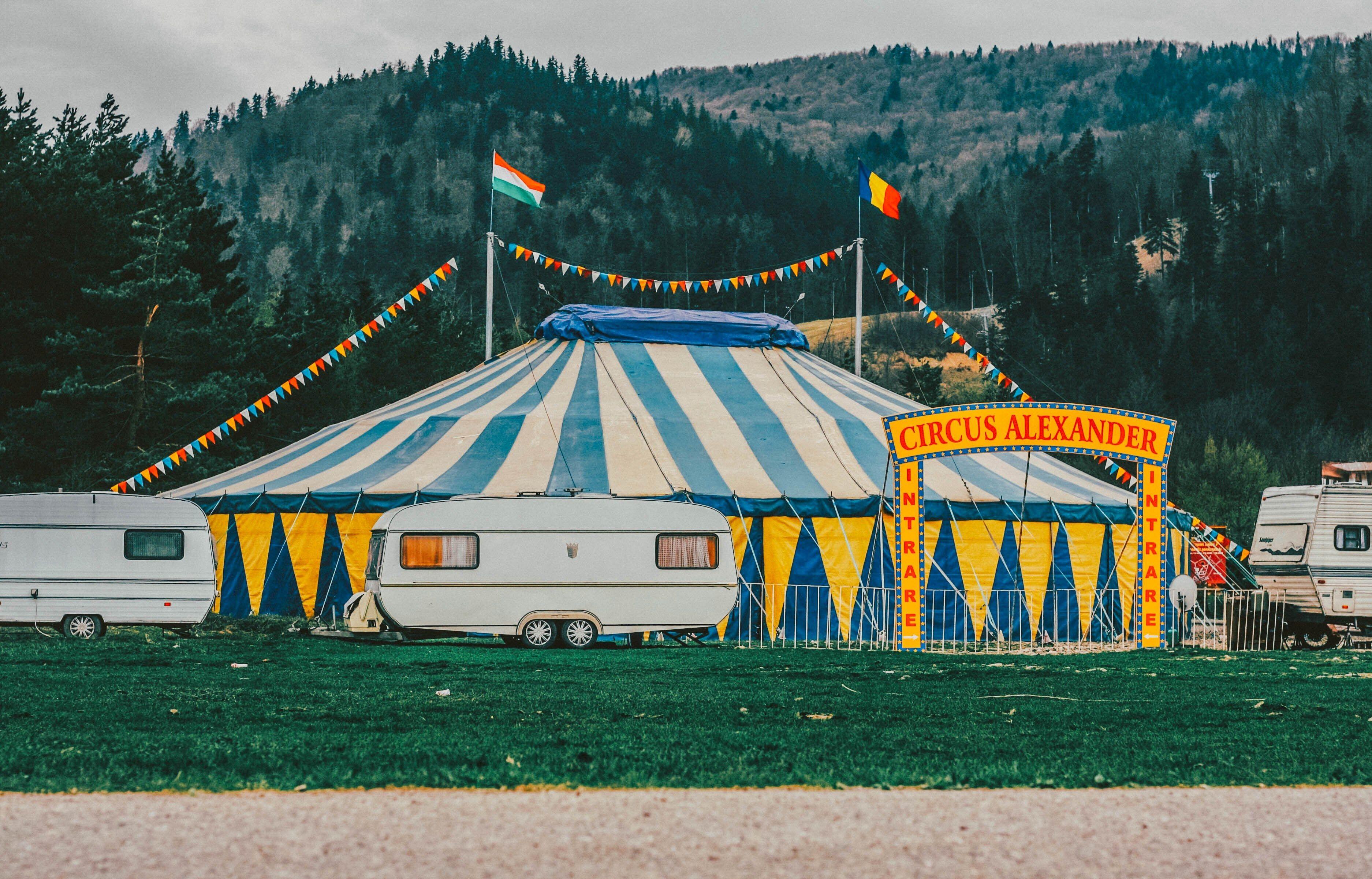 3748x2402 caravans around a circus tent in the mountainscircus wallpaper