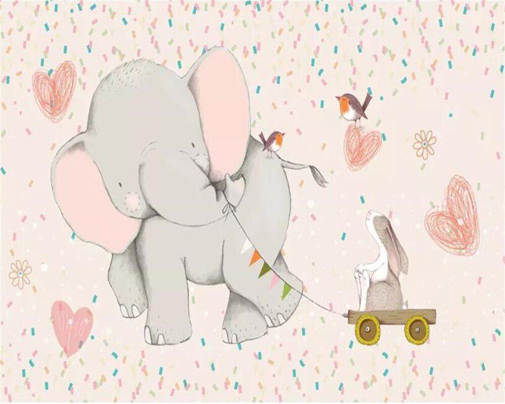 1000x800 Beibehang wallpaper for walls 3 d Cute cartoon elephant rabbit