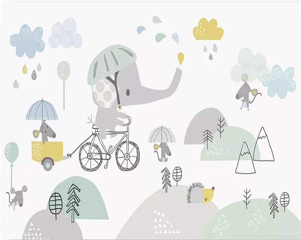 1000x800 beibehang Custom wallpaper baby room cute cartoon elephant riding