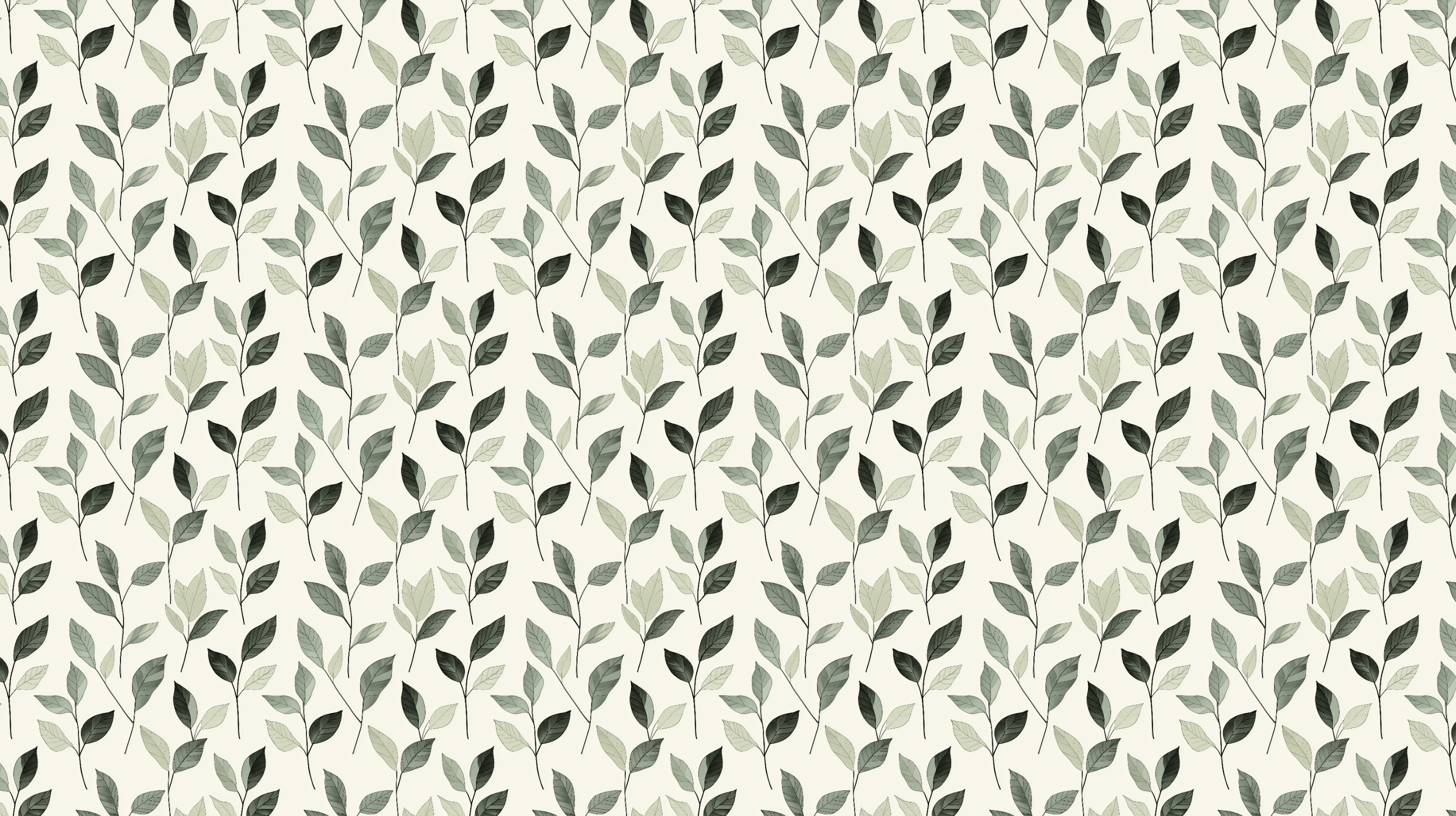 2912x1632 Mural Wallpaper green foliage. Green leaf pattern on a light background