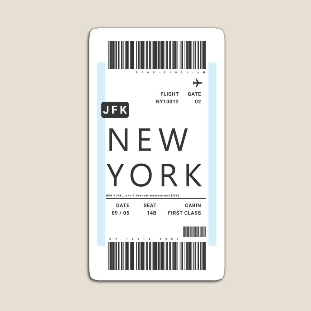1000x1000 New York Boarding Pass Plane Ticket Magnet