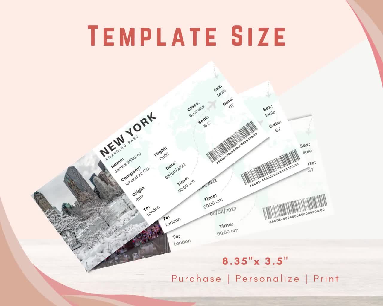 1280x1024 Ticket To New York, Editable Ticket, Gift Boarding Pass, New York Trip, Surprise Boarding Pass, Fake Plane Ticket, Vacation Surprise