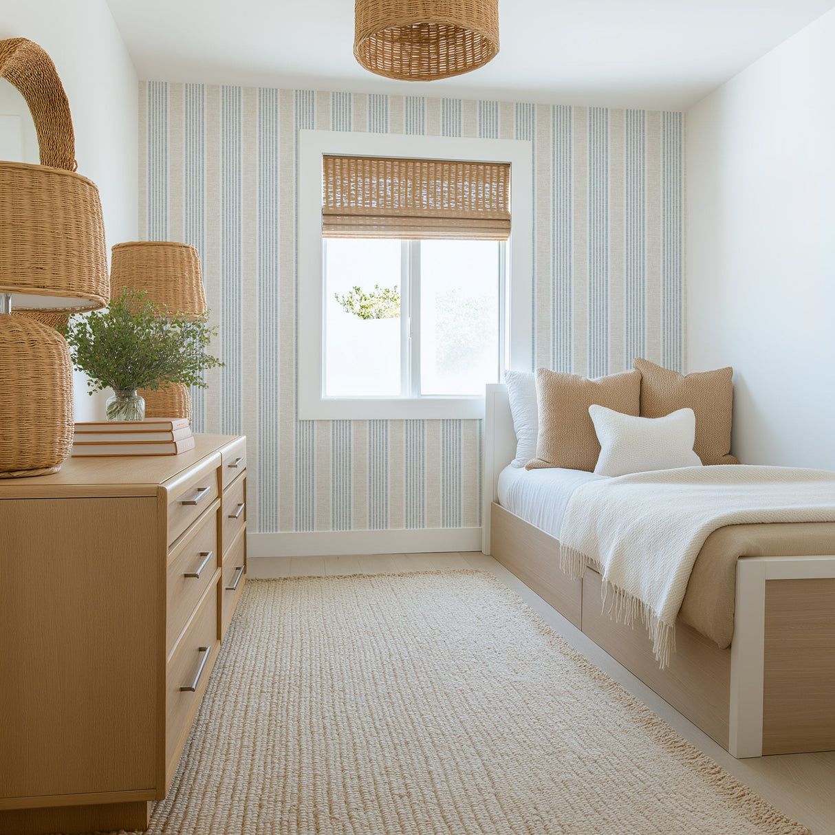 1214x1214 Nantucket Stripe Wallpaper Coastal Farmhouse Wall Design 24W x 120H / Smooth Vinyl Peel & Stick