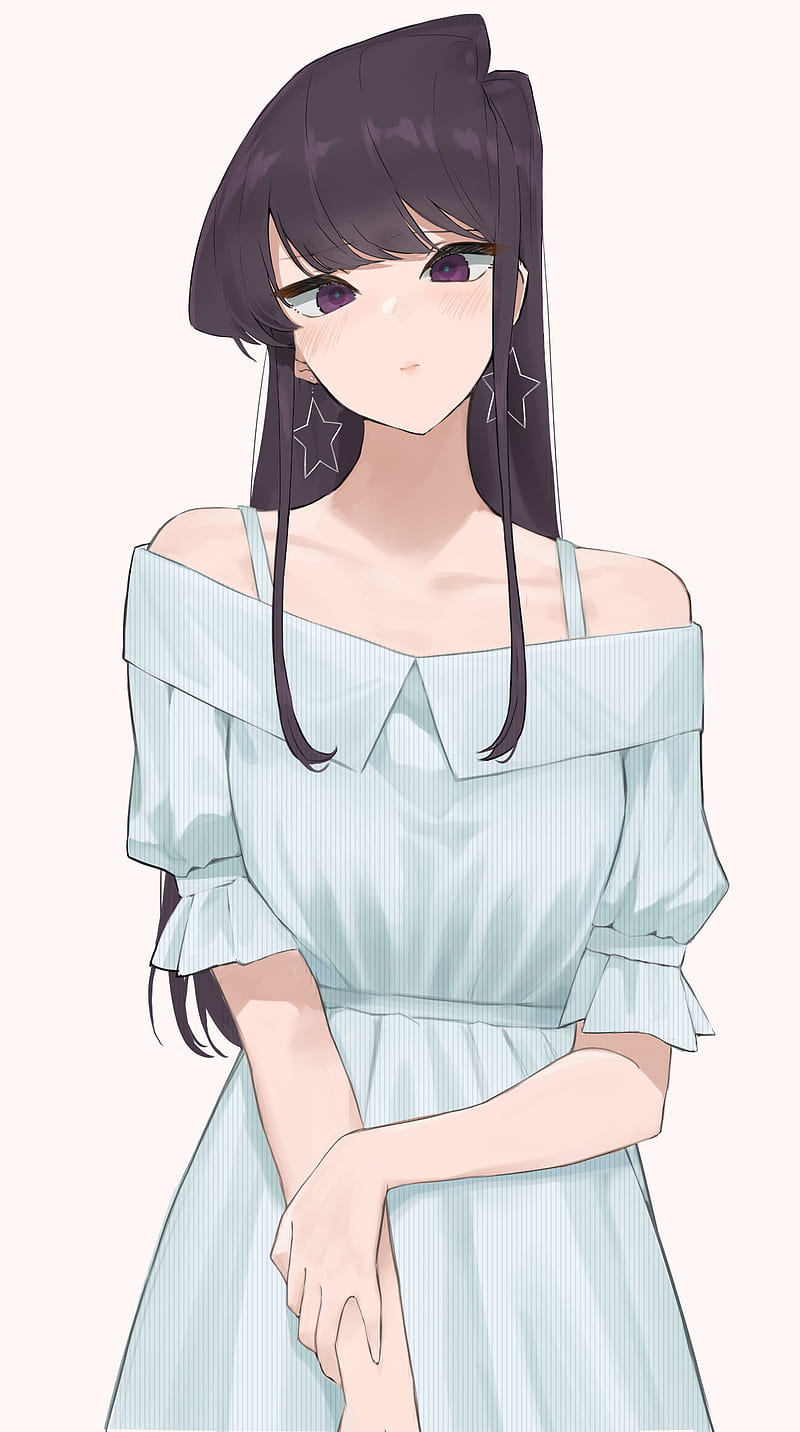 800x1432 Komi San Wa, Comyushou Desu., 2D, Anime, Long Hair, Blue Dress, Small Boobs, HD Phone Wallpaper