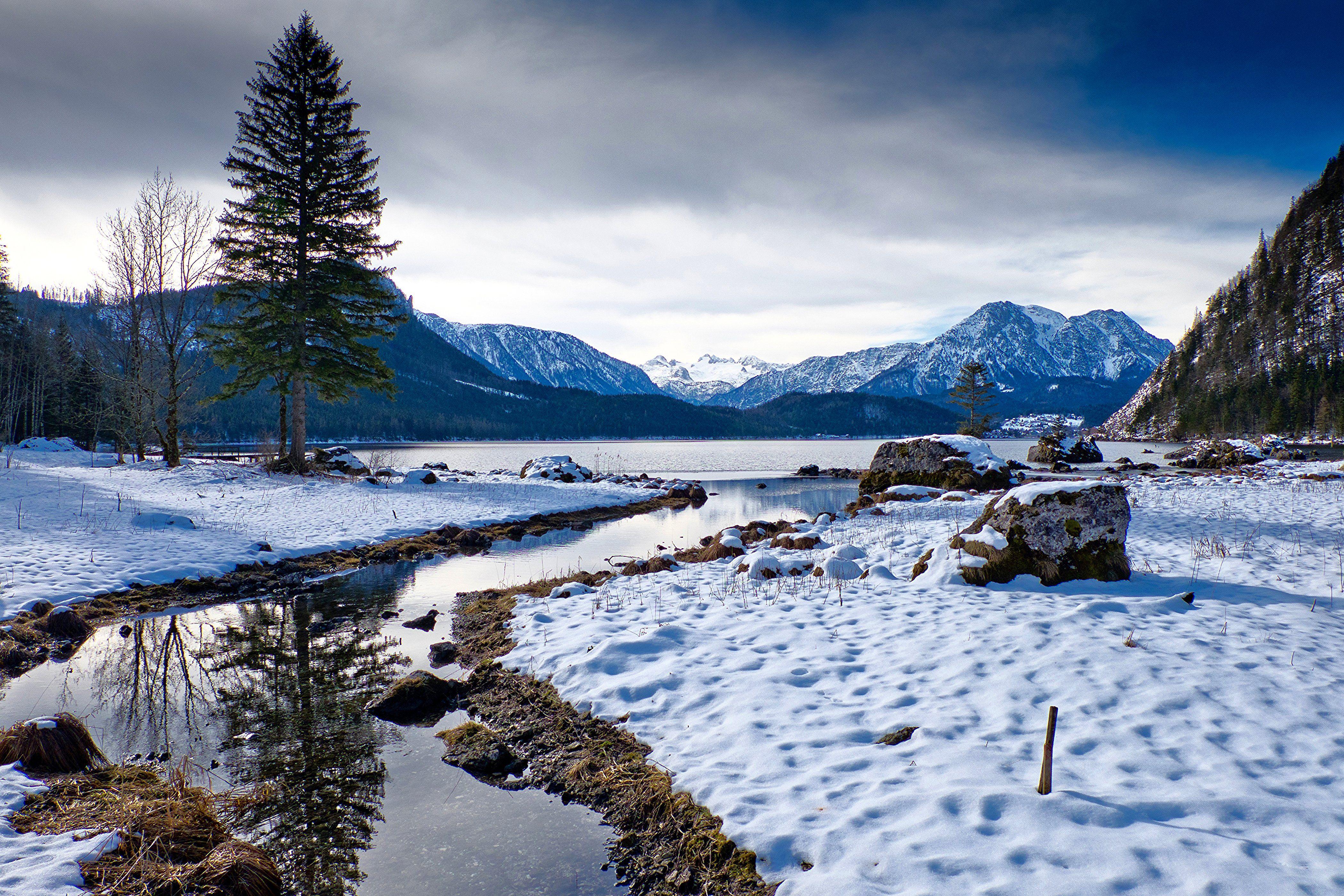 4200x2800 austria, Winter, Mountains, Lake, Scenery, Snow, Fir, Altaussee