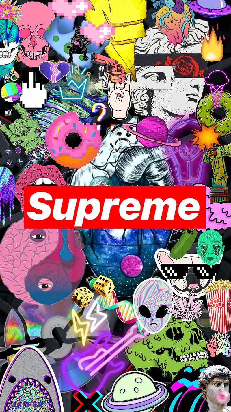 800x1422 Supreme collage, collage, crazy, joker, love, monster, royal, skull, sticks, HD phone wallpaper