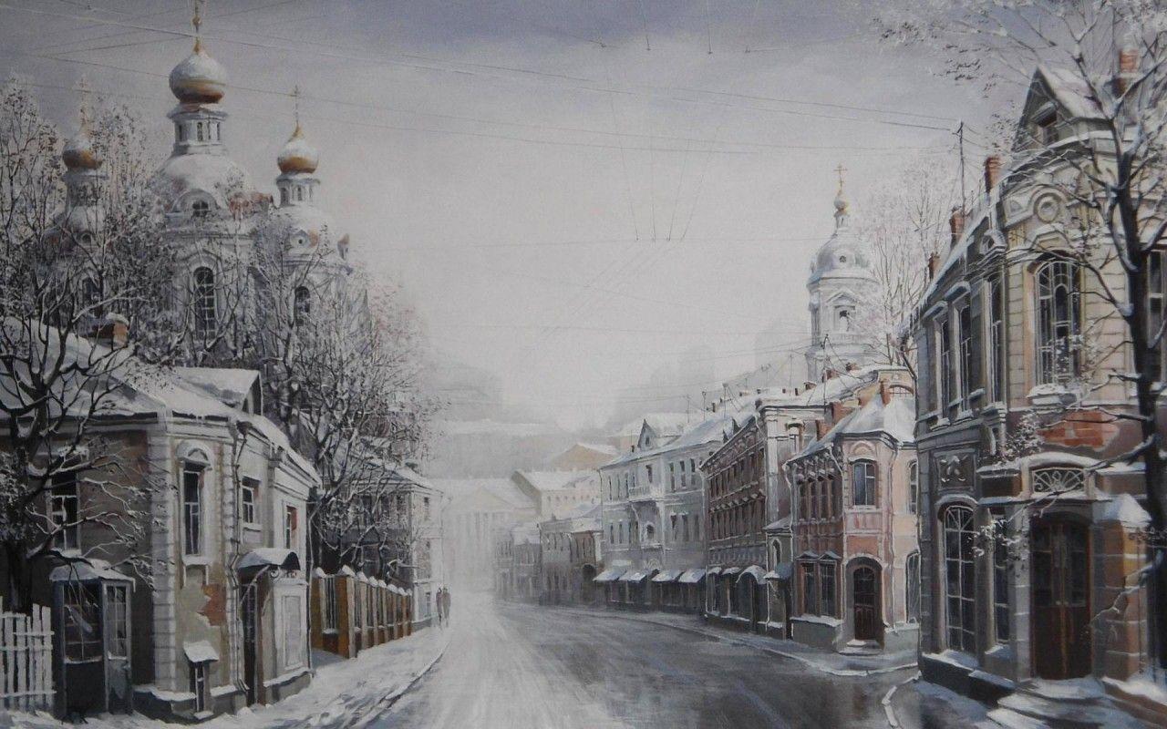 1280x800 Houses Street Snow Fog Moscow wallpaper. Houses Street Snow Fog