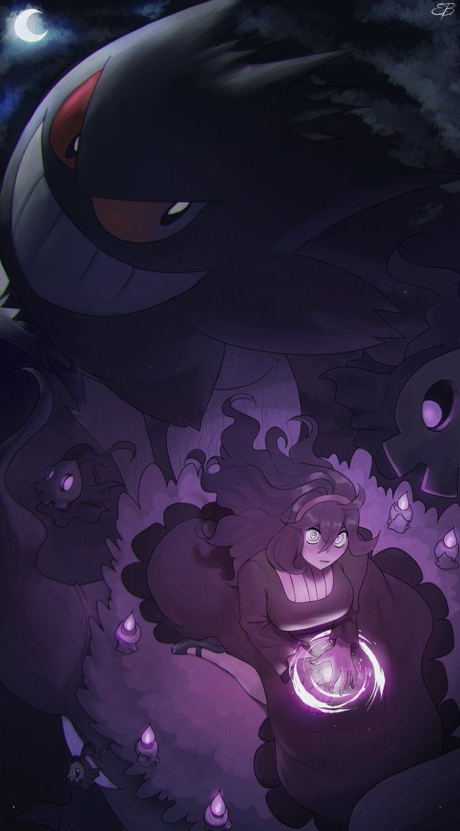 664x1200 Hex maniac and gengar. Black hex maniac, Hex maniac trainer, Character design