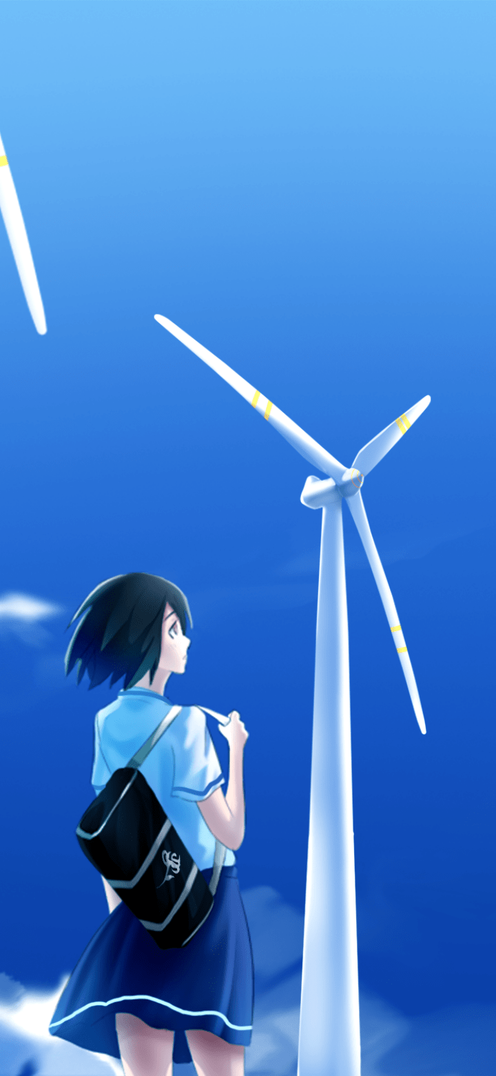 720x1560 Download Wind Turbine Anime Girl Anime Girl Phone Wallpaper