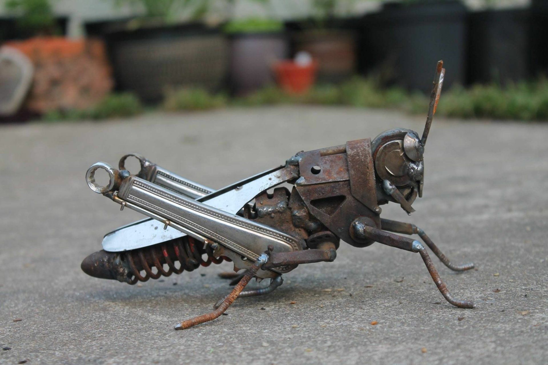 1920x1280 Download Grasshopper Scrap Metal Art Man Made Sculpture HD Wallpaper