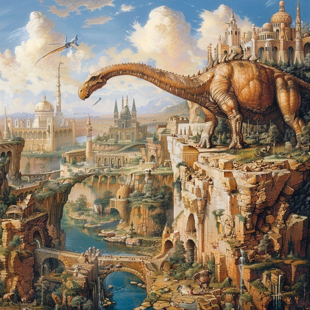 1024x1024 Dinotopia was a big part of my childhood book collection use Ai to show me your James Gurney inspired creations @otter805