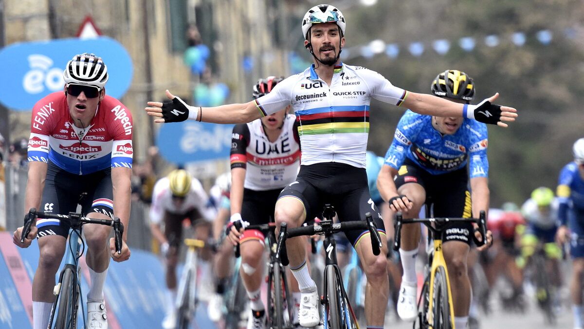 1200x675 Julian Alaphilippe wins Stage 2 of Tirreno, Van Aert stays in lead