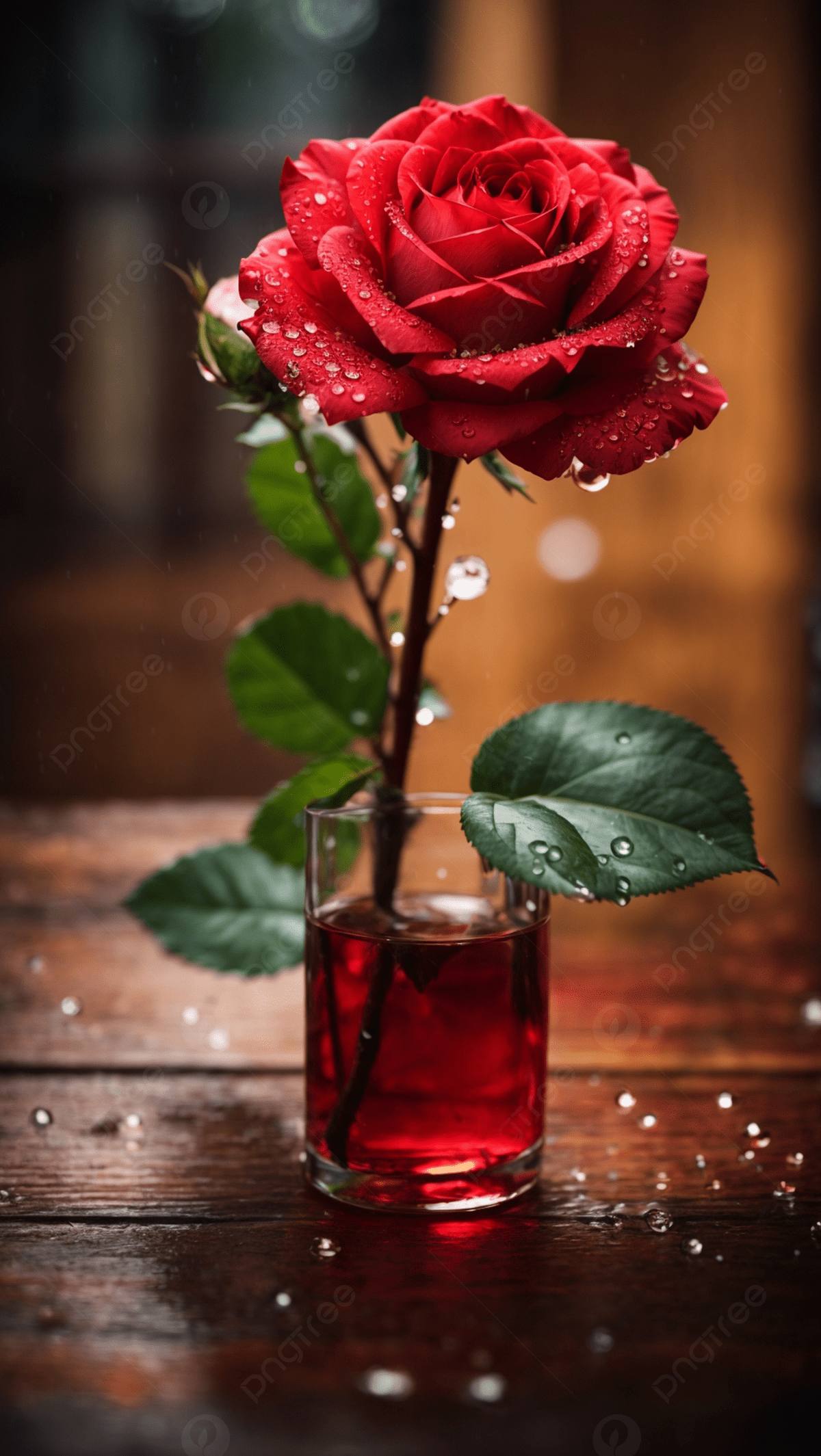 1200x2129 Fresh Look Single Red Rose Flower On The Glass Jar Water Background Wallpaper Image For Free Download