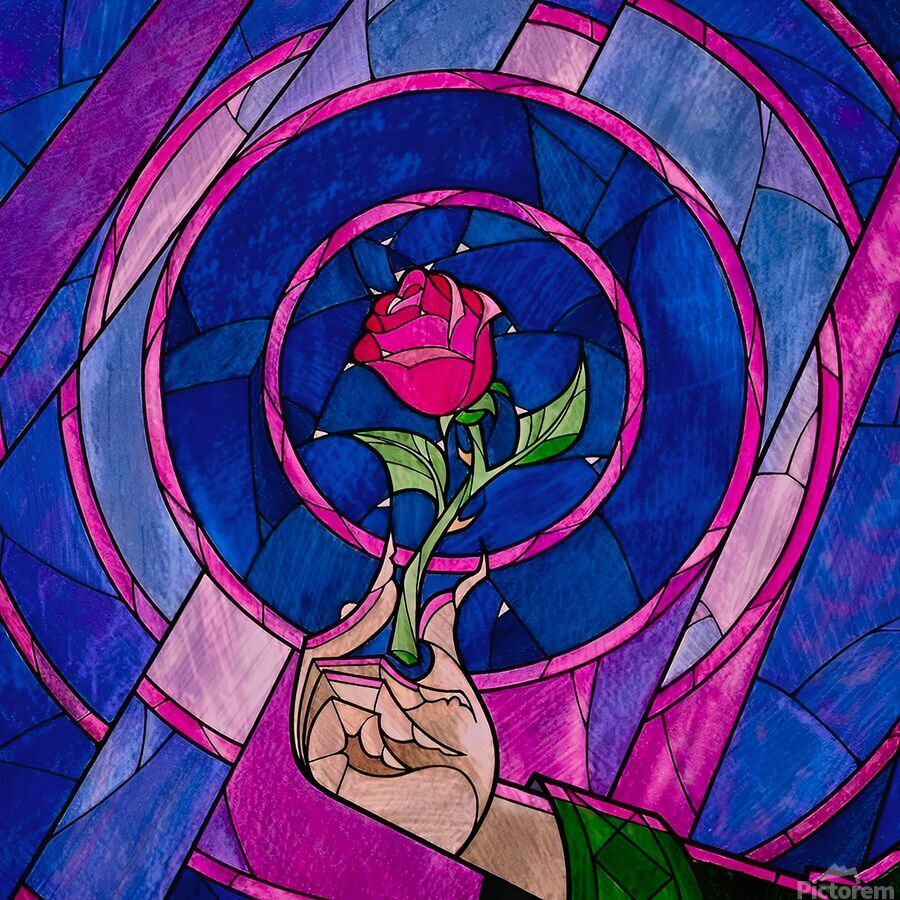 900x900 enchanted rose stained glass by Loissa90 Wall Art