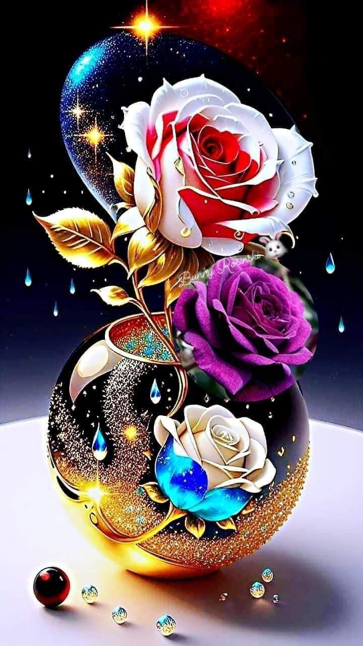 720x1280 Beautiful Rose Painting with Water Droplets. Rose picture wallpaper, Rose image HD wallpaper, Galaxy rose wallpaper