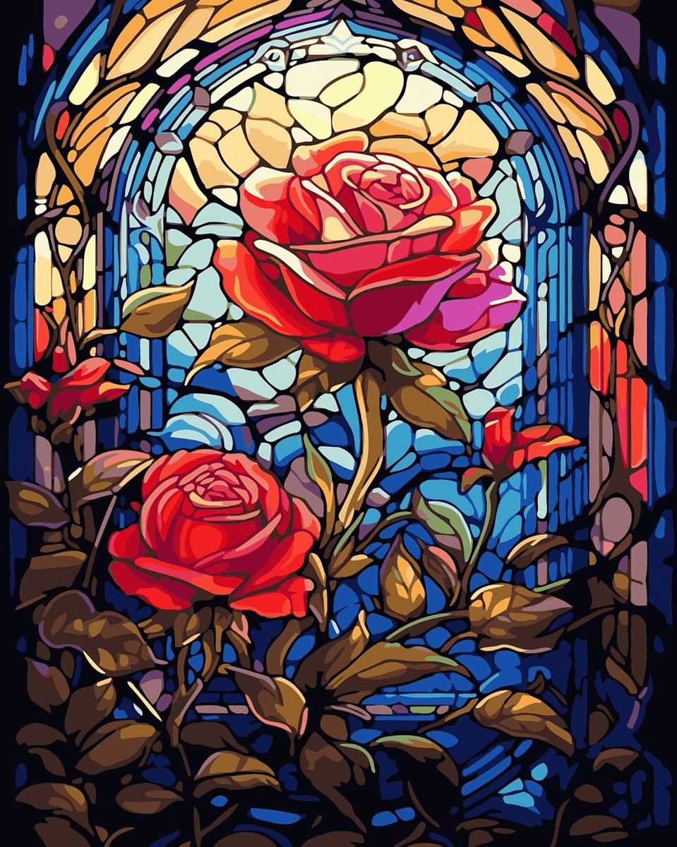959x1200 Stained Glass Paint by Numbers Kit for Adults Beginner Red Rose Paint