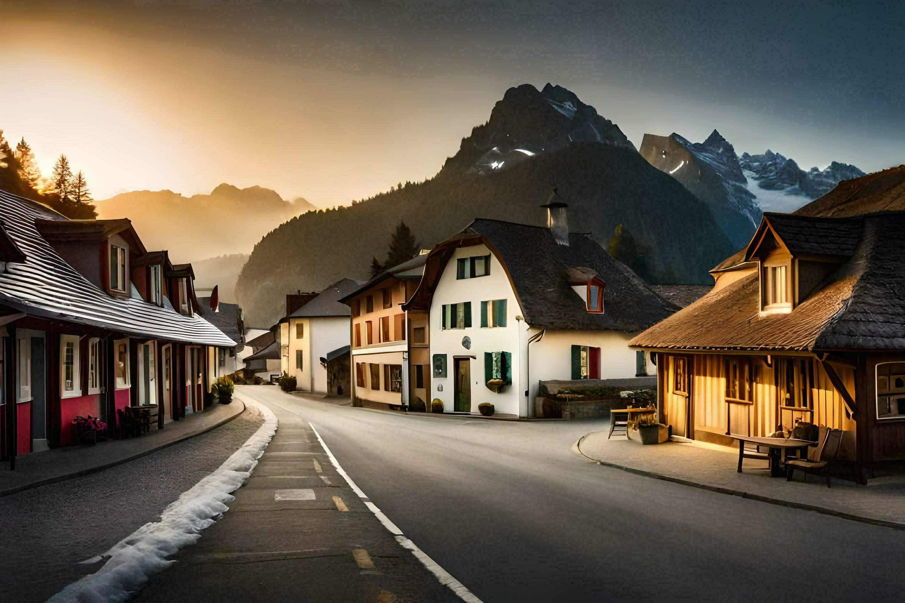2940x1960 Photo Wallpaper The Sky, Mountains, Road, Houses, The Alps, Switzerland, The. AI Generated