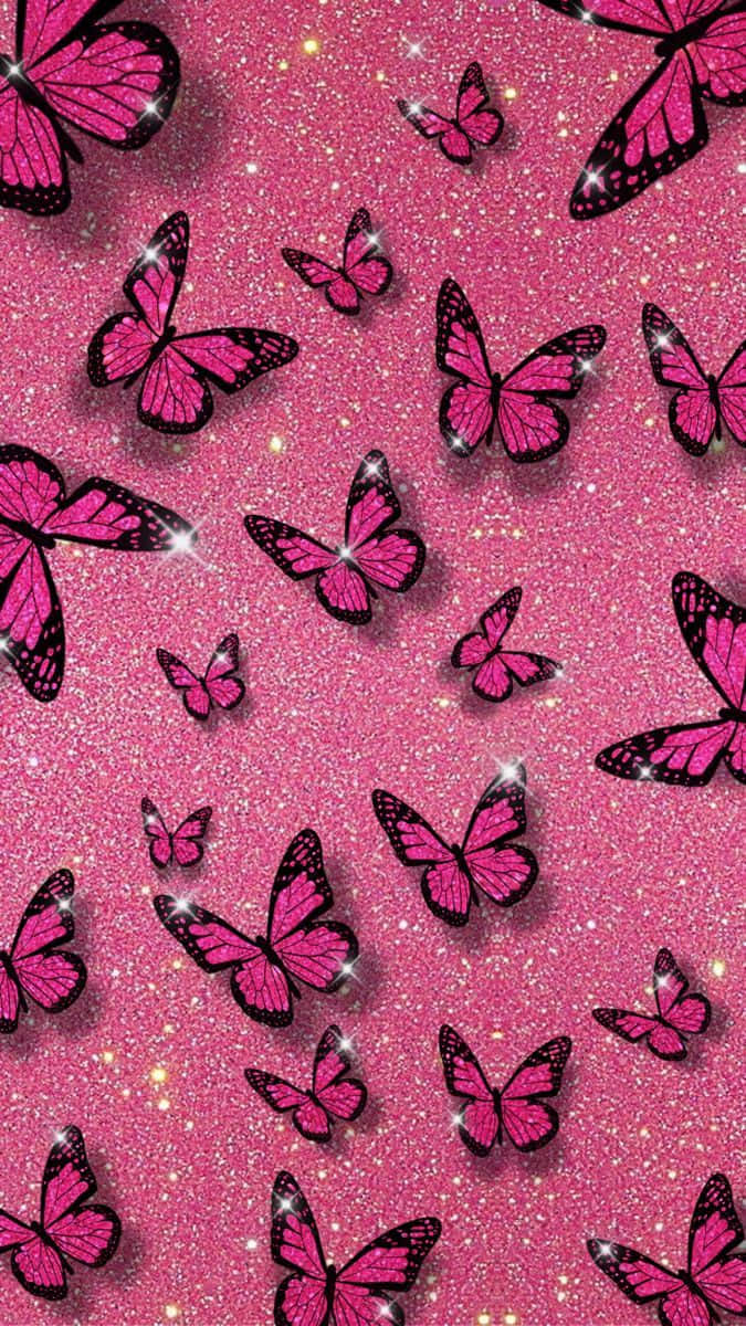 675x1200 Cute Glitter Pink Butterfly Wallpaper